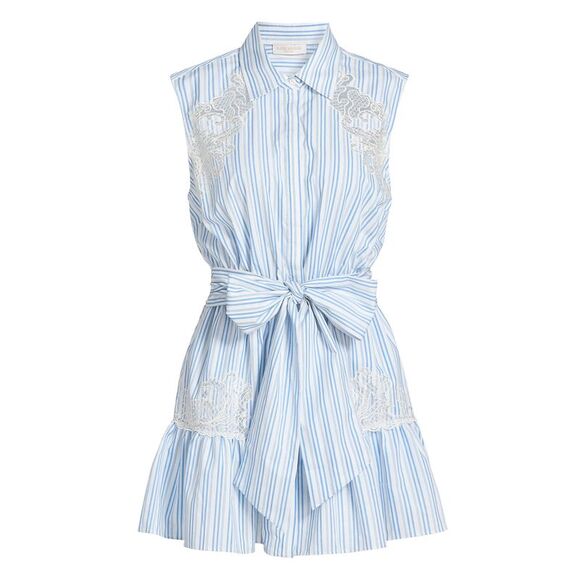 Ramy Brook Dresses & Skirts - Ramy Brook Womens Diana Lace-Accented Mini-Shirtdress XXS Blue Stripe - NWT